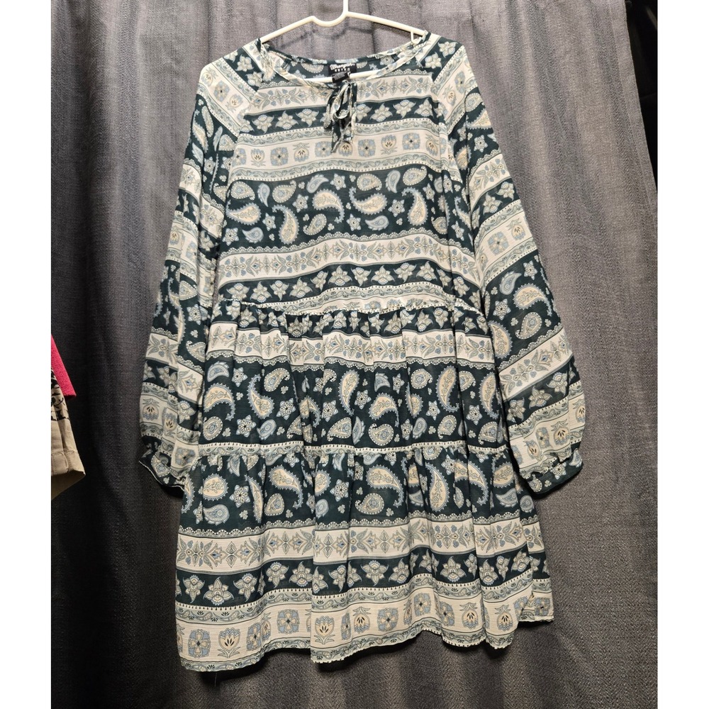 Wrangler Retro Paisley Print Tiered Mini Dress Long Sleeve Boho Chic M - Picture 1 of 5